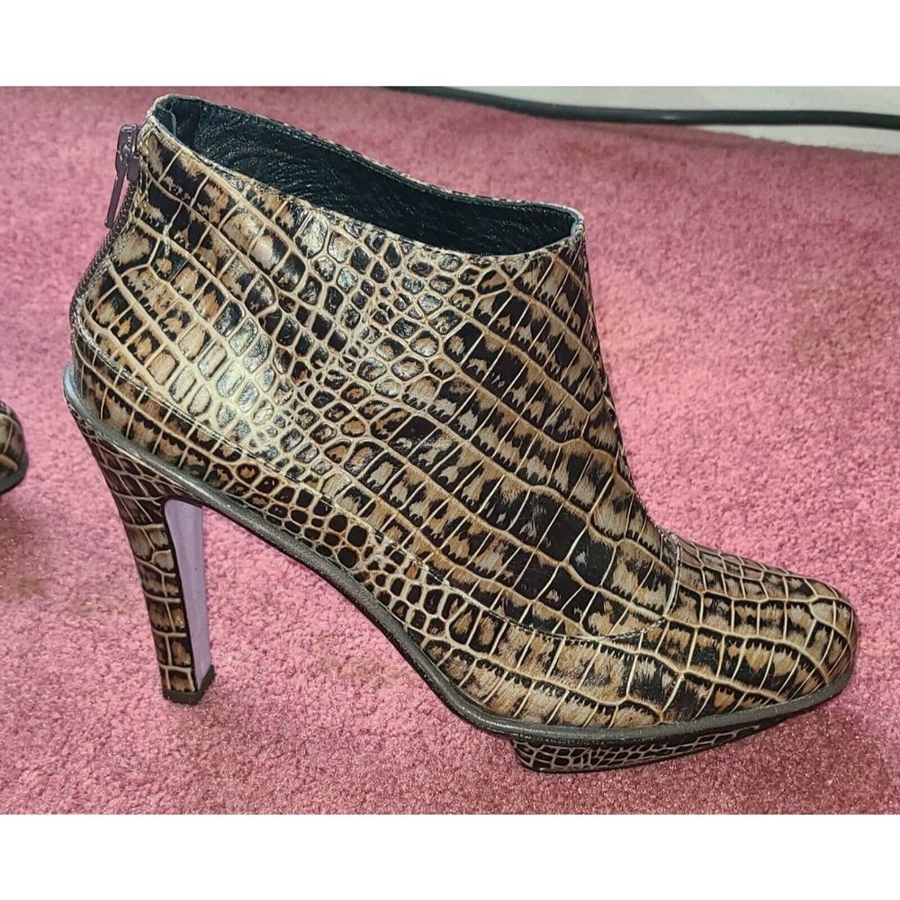 Herve Leger Leather python print laser cut heels Zip Brown Snake 8.5 US